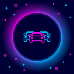 Poster - Glowing neon line Cars icon isolated on black background. Colorful outline concept. Vector.