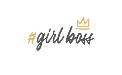 Wall Mural - Girl boss lettering text and hashtag with doodle crown. Fashion illustration tee slogan design for t shirts, prints, posters etc.