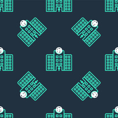 Line Veterinary medicine hospital, clinic or pet shop for animals icon isolated seamless pattern on black background. Vet or veterinarian clinic. Vector.