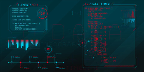 Wall Mural - hud interface elements with part of the code c plus plus.