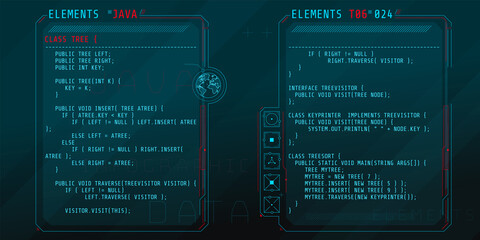 Wall Mural - hud interface elements with part of the code java.