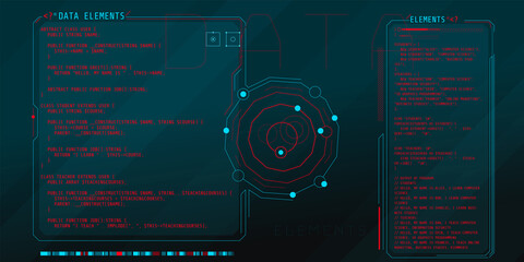 Wall Mural - hud interface elements with part of the php code.