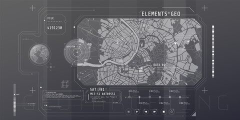 Wall Mural - design of a futuristic software interface for tracking geo-position.