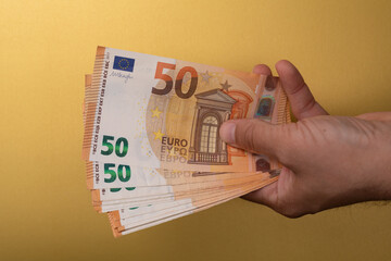 concept euro banknote in hand