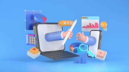 Wall Mural - 3d rendering of tablet and infographic.
