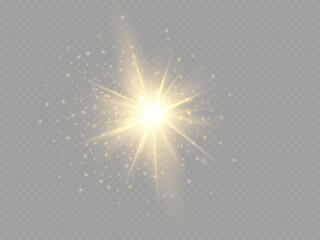 Glow isolated white transparent light effect set, lens flare, explosion, glitter, line, sun flash, spark and stars.