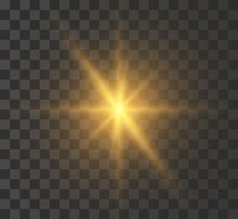  A Bright Yellow Star Explodes On A Transparent Background.