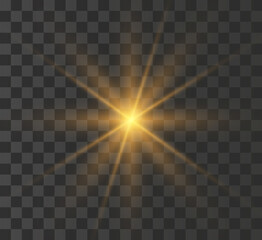 Wall Mural -  A bright yellow star explodes on a transparent background.