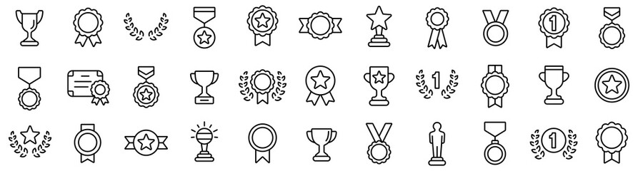 Wall Mural - Awards line icons set. Trophy cup, Medal, Winner prize icon