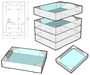 Stackable Tray and Die-cut Pattern. The .eps file is full scale and fully functional. Prepared for real cardboard production.