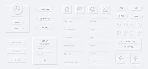 Wall Mural - neumorphism sign up and log in user page. registration interface elements set. modern web or mobile 