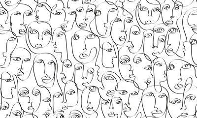 Abstract face seamless pattern. Continuous line portraits. Modern texture for print, fabrics, textile