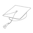 © Toltemara - Single continuous line art graduation cap. Celebration ceremony or master degree concept, academy graduate design. One sketch outline drawing vector illustration art