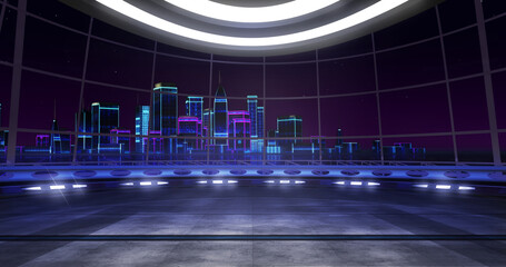 Wall Mural - new retro wave virtual set backdrop. ideal for tv shows, presentations or events. a 3d rendering, su