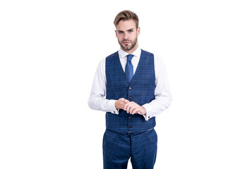 Give the suit jacket a rest Handsome employee in business style clothing. Employee attire