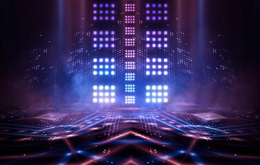 Wall Mural - dark abstract futuristic background. neon lines glow. neon lines, shapes. multi-colored glow, blurry