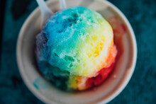 Shave Ice Rainbow Colors Girl Holding