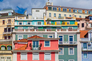 Wall Mural - Colorful buildings of Lisbon historic center near landmark Rossio Square.