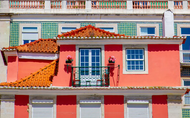 Wall Mural - Colorful buildings of Lisbon historic center near landmark Rossio Square.