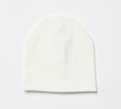 Modern knitted white beanie hat, knitwear isolated on white background