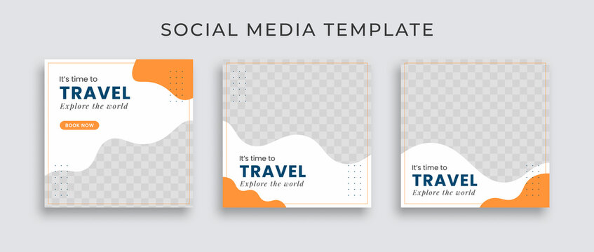 Editable template post for social media ad. web banner ads for travel promotion .design with white, blue and yellow color.