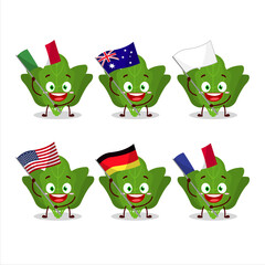 Sticker - Spinach cartoon character bring the flags of various countries