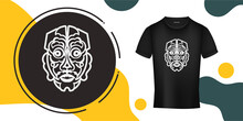 Face From Polynesian Patterns. Tiki Mask In Hawaiian Style. Suitable For Prints, T-shirts, Phone Cases And Tattoos. Vector Illustration.