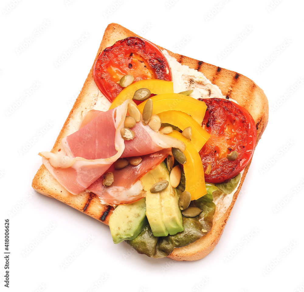 Fresh tasty bruschetta on white background