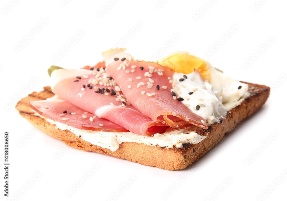 Fresh tasty bruschetta on white background