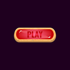 Wall Mural - game ui rounded jelly play button with wooden border for gui asset elements vector illustration