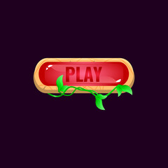 Wall Mural - game ui rounded jelly play button with wooden leaves border for gui asset elements vector illustrati