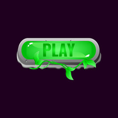 Wall Mural - game ui rounded jelly play button with stone leaves border for gui asset elements vector illustratio