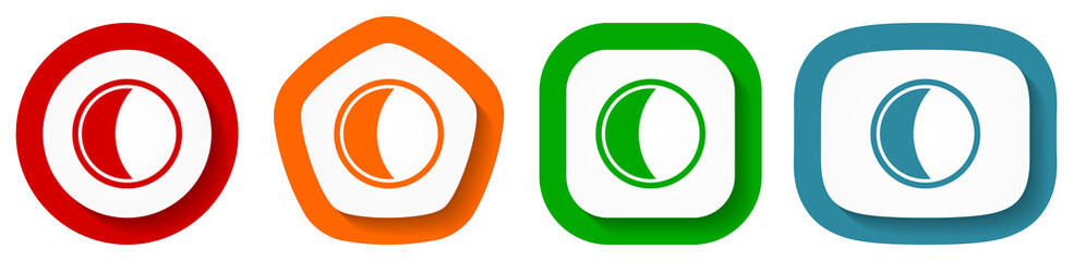 Leinwandbilder - Moon vector icon set, flat design buttons on white background for webdesign and mobile phone applications