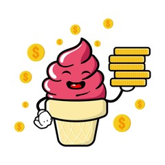 Wall Mural - cute ice cream  cartoon mascot character funny expression