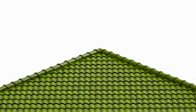 Green Roof Tiles In Fern Or Dark Moss Color Tones On Isolated White Background