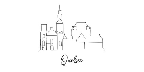 Wall Mural - Quebec of Canada landmark skyline - continuous one line drawing