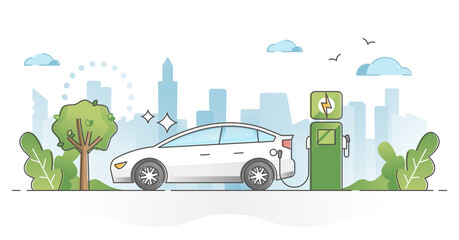 Wall Mural - Electric car usage and green electricity energy consumption outline concept