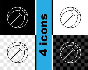 Sticker - Set line Beach ball icon isolated on black and white, transparent background. Vector.