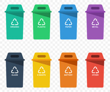 Recycle Bins. Recycle Garbage Symbols. Separation Recycle Bins Collection. Trash Bin Icons. Vector Illustration