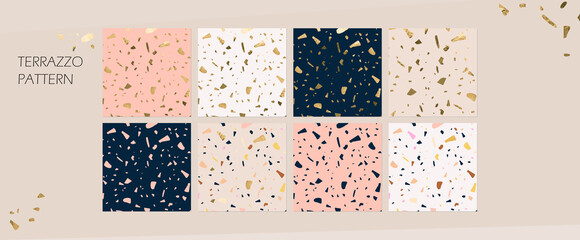 marble terrazzo trend pattern. background in nude peach neutral colors. stone quartz gold granite texture. for interior design, architecture, beauty, cosmetics, fashion content. minimalist vector