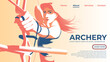 Vector illustration for UI or a landing page of the female archer is pulling the bow and ready to shoot with determination eyes.