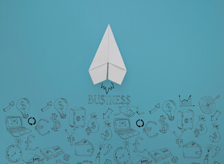 
Paper plane on blue background. Business strategy, marketing, idea, Business success, innovation and solution concept.