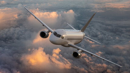 Passenger plane rising above the clouds