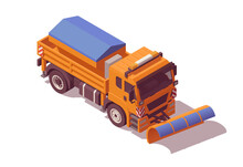 Isometric Snow Plow Truck. Vector Illustration.