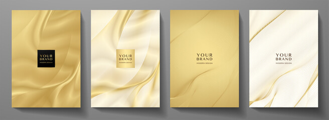 modern cover design set. gold abstract line pattern (guilloche curves) in premium gold color. luxury
