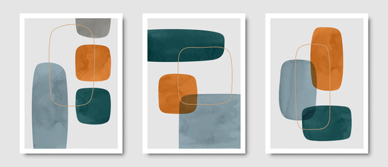 Set of trendy contemporary abstract creative minimalist hand painted compositions for wall decoration, postcard or brochure cover design in vintage style art.  
EPS10 vector.