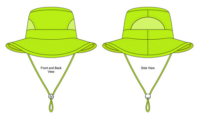 Wall Mural - Green Reflective Bucket Hat With Mesh In Sides View Template Vector On White Background.Front and Back View.
