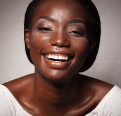 Close up portrait of confident african american woman laughing