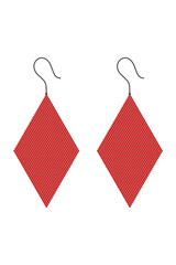 Two rhombus-shaped earrings made of red 3D cubes