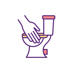 Canvas Print - Toilet hygiene RGB color icon. Washroom, bathroom. Public toilets using. Catching infections from public restroom. Checking for unwanted stains, substance. Isolated vector illustration